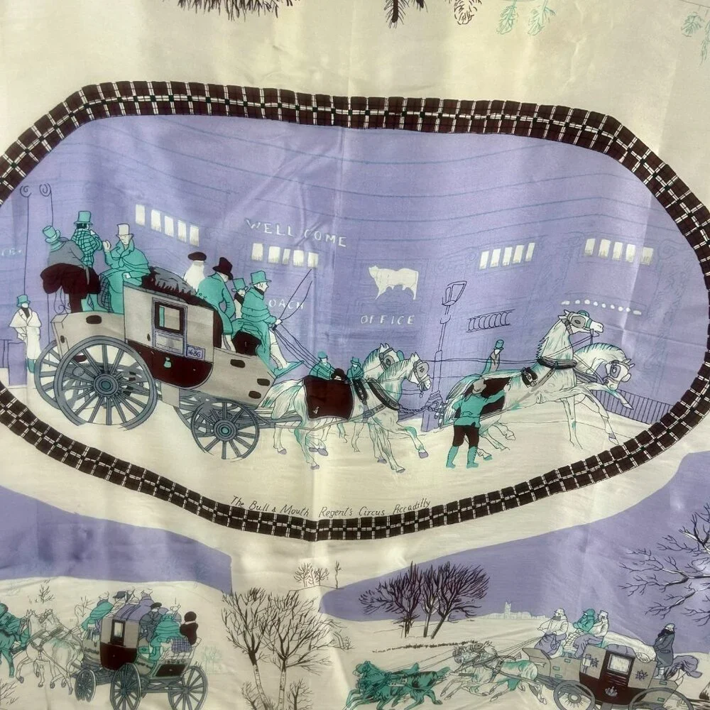 Vintage Chun‎ Hua Silk Scarf Women Square Horse Carriage Equestrian England Pub